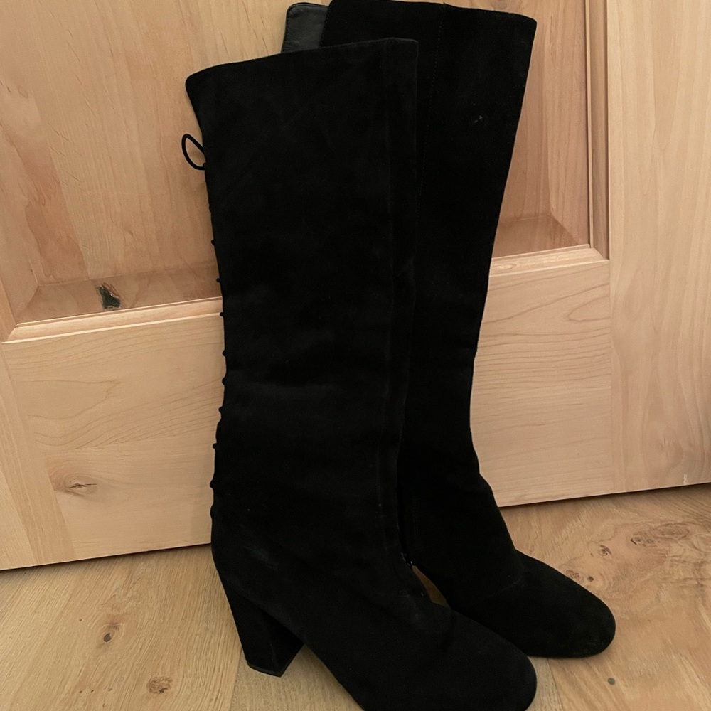 Black suede knee high lace-up boots, Elie Tahari